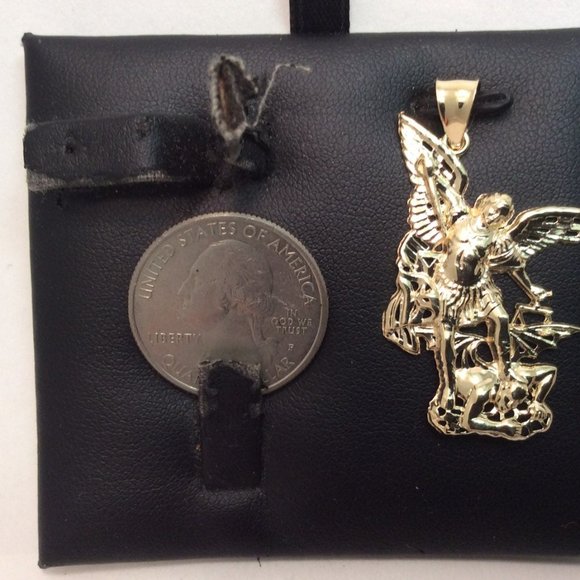 10k Real Gold Saint Michael Archangel Devil Pendant 3gr - Picture 3 of 7